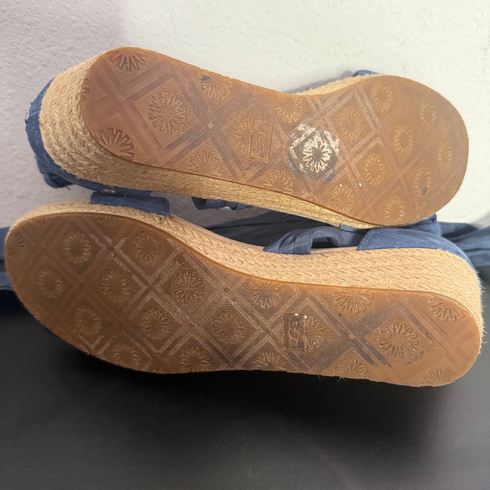 UGG Trina Wedge Espadrille Ankle Wrap Tie Up Sandals Size 10 Blue Suede BOHO - Picture 8 of 12